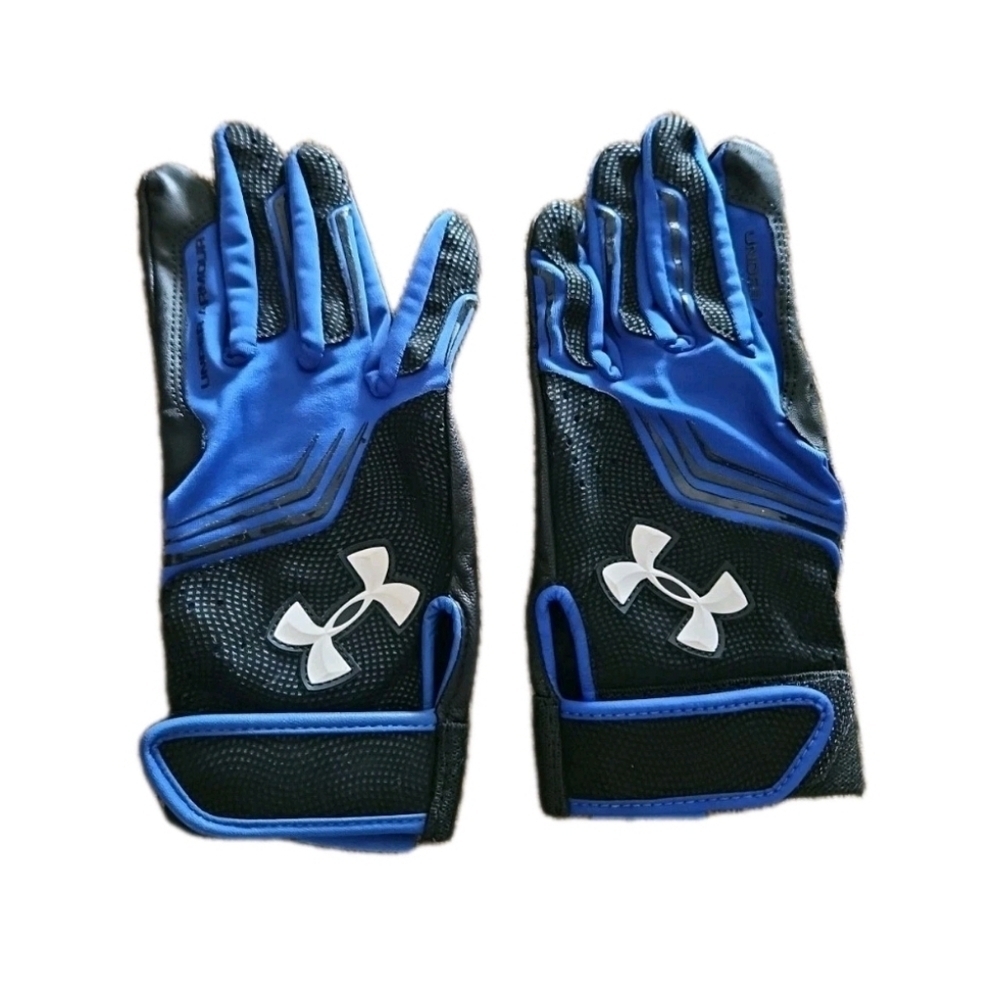 Under Armour Mens Blue And Black  Clean Up Leather Palm Batting Gloves M
